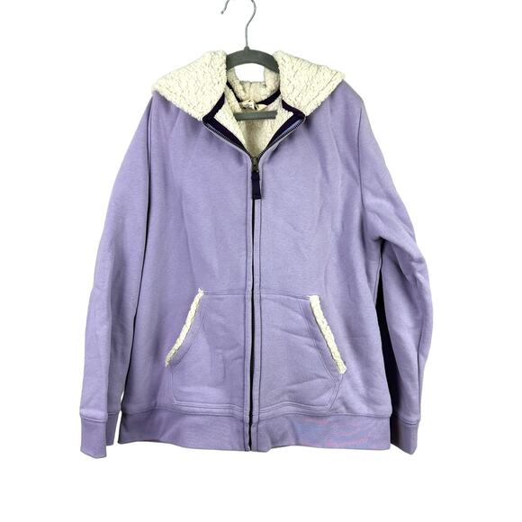 Lands' End Purple Sherpa Lined Hoodie Sweatshirt Jacket Full Zip Up Girls 14 - Picture 2 of 12